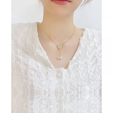 Colier inox cu inima si perle [3]