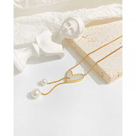 Colier inox cu inima si perle [2]