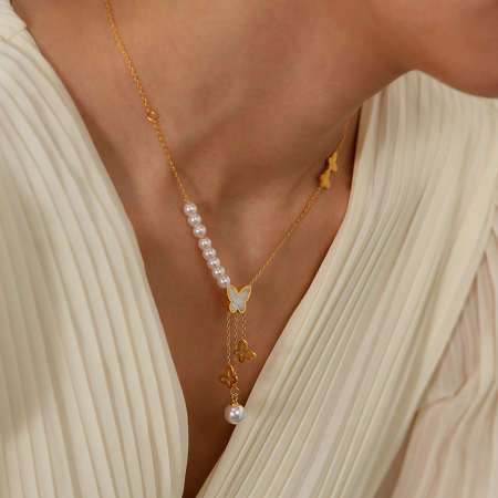 Colier inox cu perle si fluturasi [5]