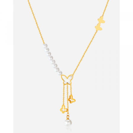 Colier inox cu perle si fluturasi [7]