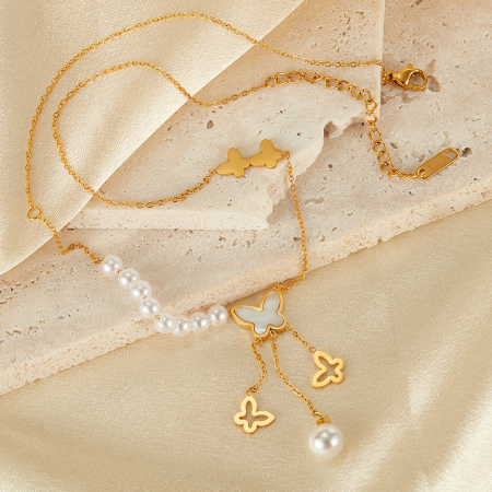 Colier inox cu perle si fluturasi [13]