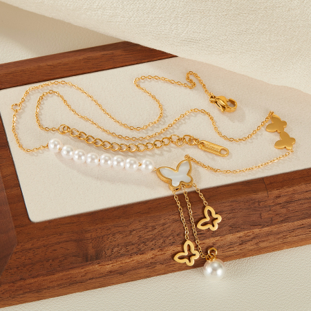 Colier inox cu perle si fluturasi [8]