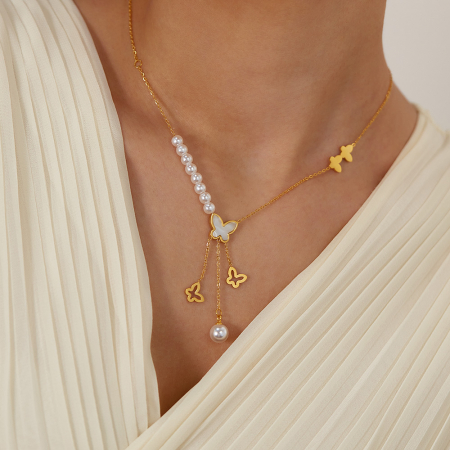 Colier inox cu perle si fluturasi [14]