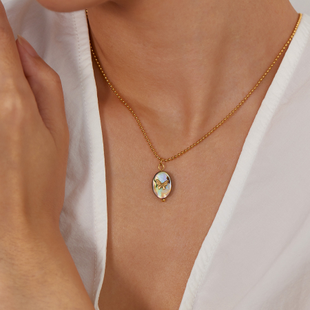 Colier inox cu scoica si fluturas [2]