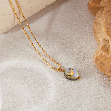 Colier inox cu scoica si fluturas [3]