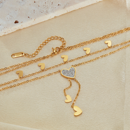 Colier inox dublu cu inimioare si zirconii [3]