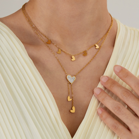 Colier inox dublu cu inimioare si zirconii [1]