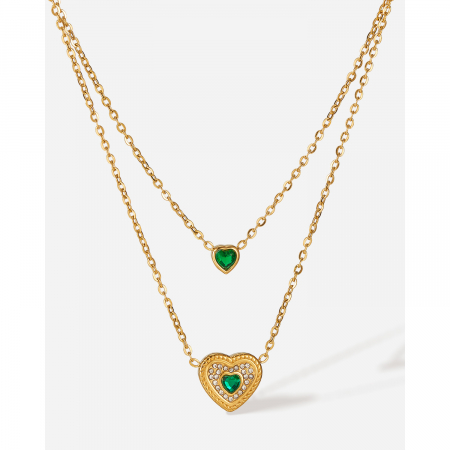 Colier inox dublu cu inimioare si zirconii [7]