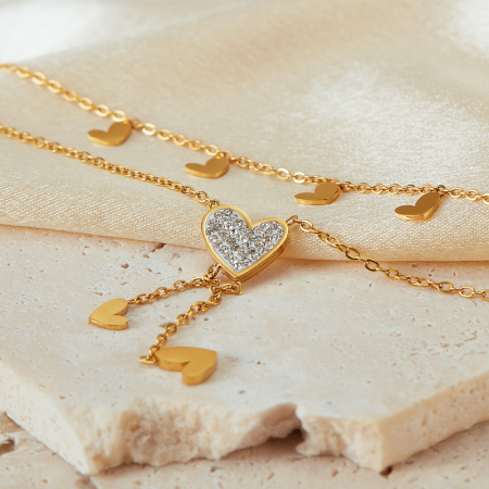 Colier inox dublu cu inimioare si zirconii [13]