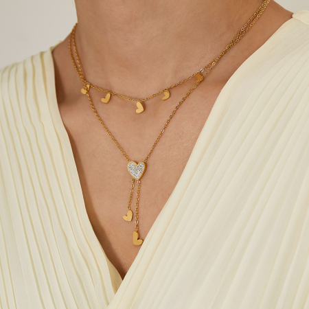 Colier inox dublu cu inimioare si zirconii [8]