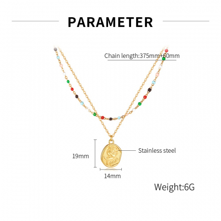 Colier inox dublu cu margele si trandafir [11]