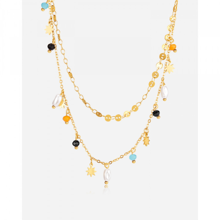 Colier inox dublu cu perle si margele [14]