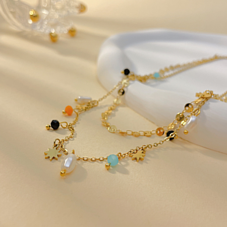 Colier inox dublu cu perle si margele [8]