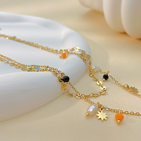 Colier inox dublu cu perle si margele [9]