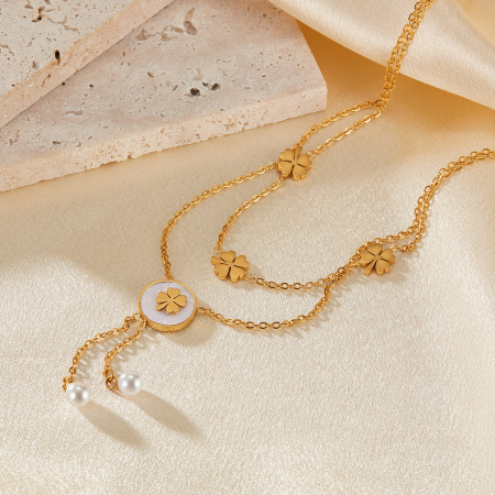 Colier inox dublu norocos cu trifoi cu 4 foi [12]