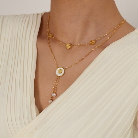 Colier inox dublu norocos cu trifoi cu 4 foi [1]