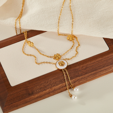 Colier inox dublu norocos cu trifoi cu 4 foi [7]