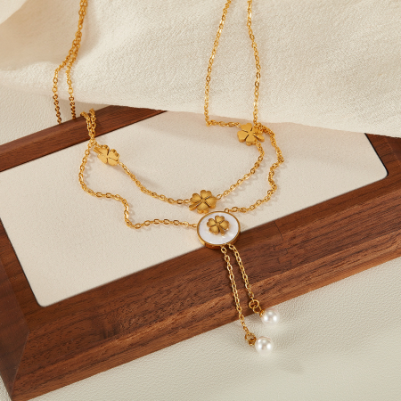 Colier inox dublu norocos cu trifoi cu 4 foi [11]