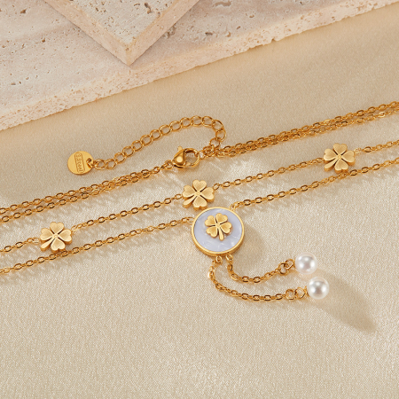 Colier inox dublu norocos cu trifoi cu 4 foi [2]