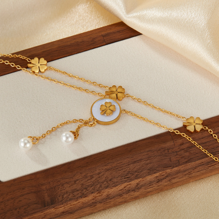 Colier inox dublu norocos cu trifoi cu 4 foi [3]