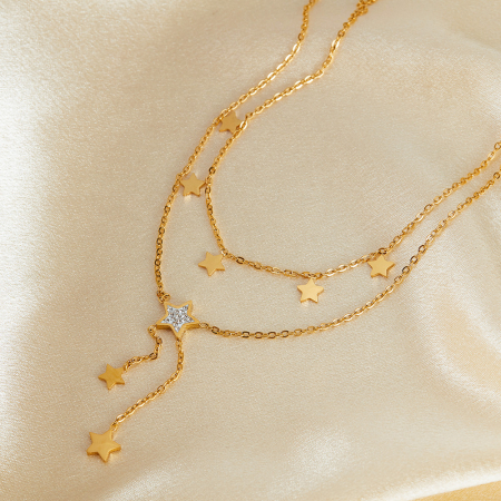 Colier inox dublu soarele si luna cu zirconii [12]