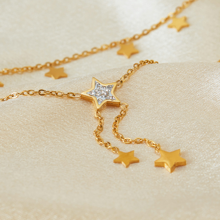 Colier inox dublu soarele si luna cu zirconii [2]