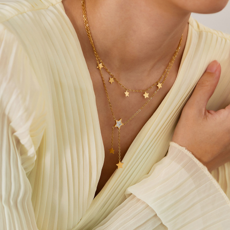 Colier inox dublu soarele si luna cu zirconii [6]