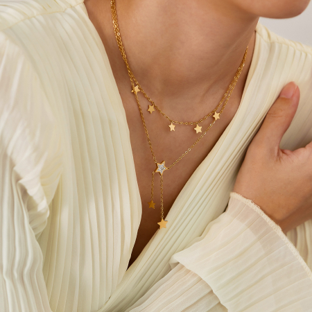 Colier inox dublu soarele si luna cu zirconii [4]