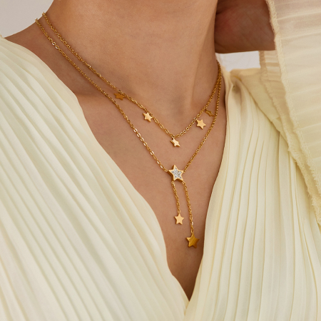 Colier inox dublu soarele si luna cu zirconii [8]