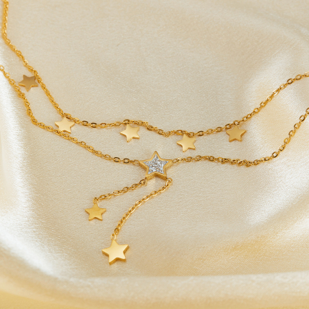 Colier inox dublu soarele si luna cu zirconii [9]