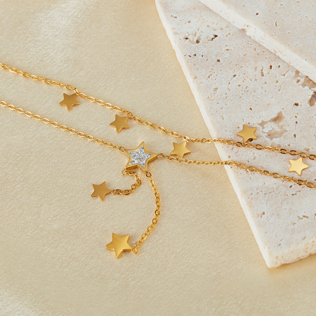 Colier inox dublu soarele si luna cu zirconii [5]