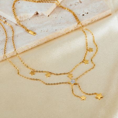 Colier inox dublu soarele si luna cu zirconii [13]