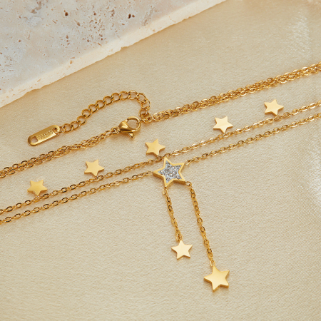 Colier inox dublu soarele si luna cu zirconii [3]