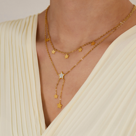 Colier inox dublu soarele si luna cu zirconii [1]