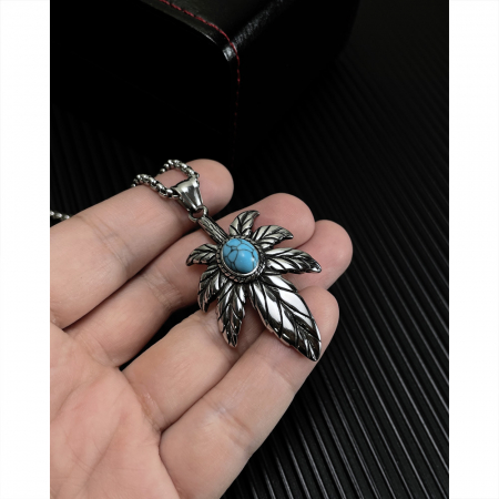 Colier inox frunza de canabis 70 cm [6]