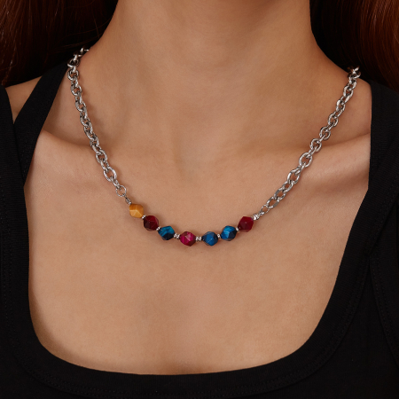 Colier inox mix cu pietre naturale colorate [12]