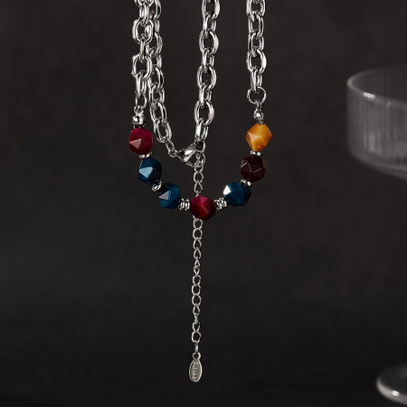 Colier inox mix cu pietre naturale colorate [4]
