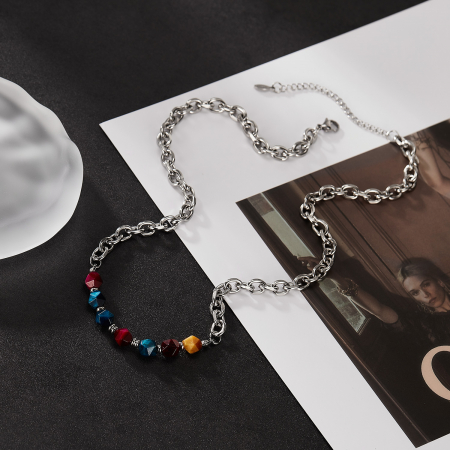 Colier inox mix cu pietre naturale colorate [9]