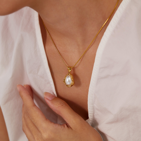 Colier inox picatura cu perla [10]