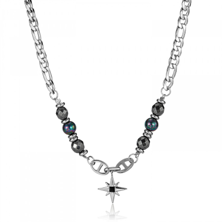 Colier inox stea cu hematite