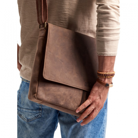 Geanta pentru umar din piele naturala, BORG4, Maron [3]