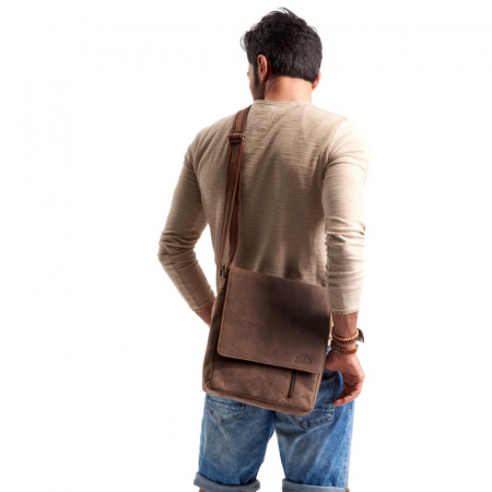 Geanta pentru umar din piele naturala, BORG4, Maron [2]