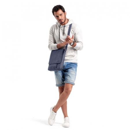 Geanta pentru umar din piele naturala, Always Wild, BORG3, Albastru [1]