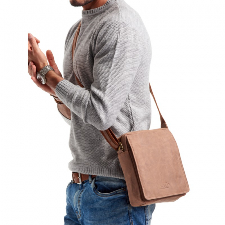 Geanta pentru umar din piele naturala, BORG2, Maron [10]