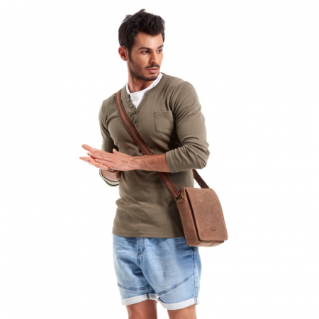 Geanta pentru umar din piele naturala, BORG2, Maron [5]