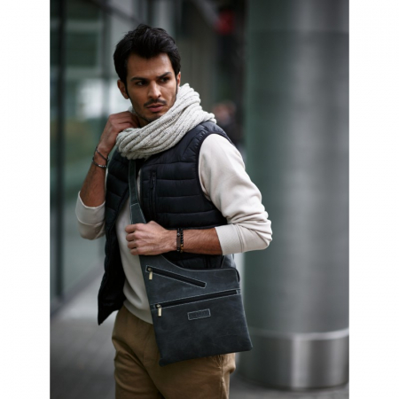 Geanta pentru umar din piele naturala, BORG6, Gri [2]