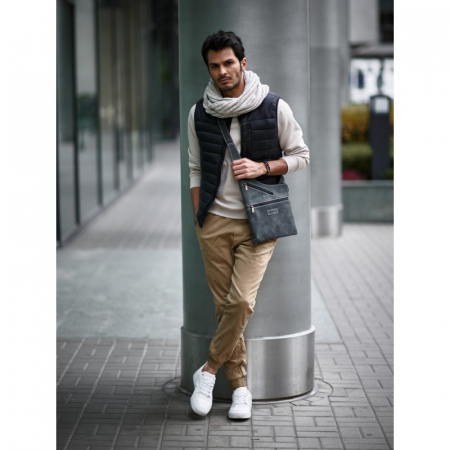 Geanta pentru umar din piele naturala, BORG6, Gri [3]