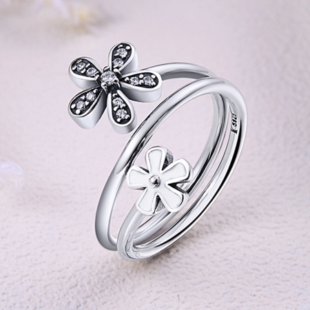 Inel argint 925 cu doua floricele si zirconii albe - Be Nature IST0026 [4]