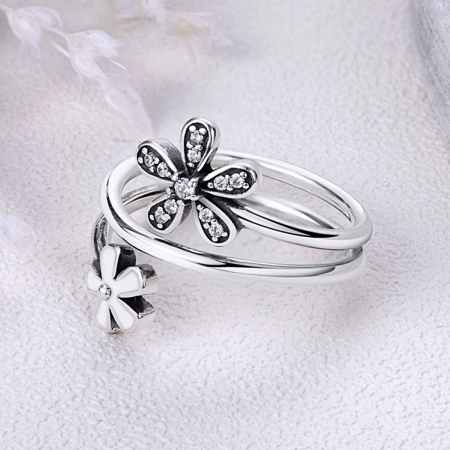 Inel argint 925 cu doua floricele si zirconii albe - Be Nature IST0026 [2]