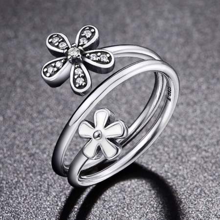 Inel argint 925 cu doua floricele si zirconii albe - Be Nature IST0026 [1]